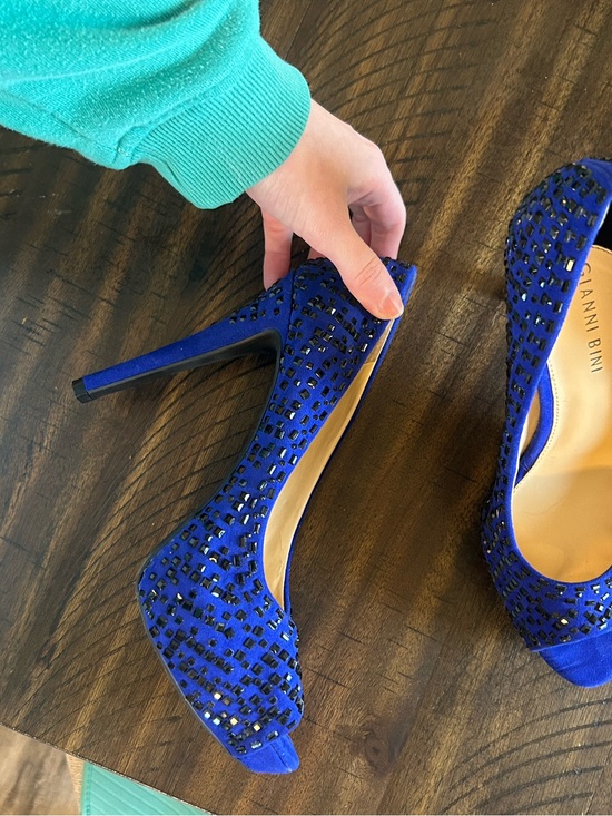 Gianni Bini Shoes - Gianni Bini Cobalt Blue Peep-Toe Embellished Stiletto Heels